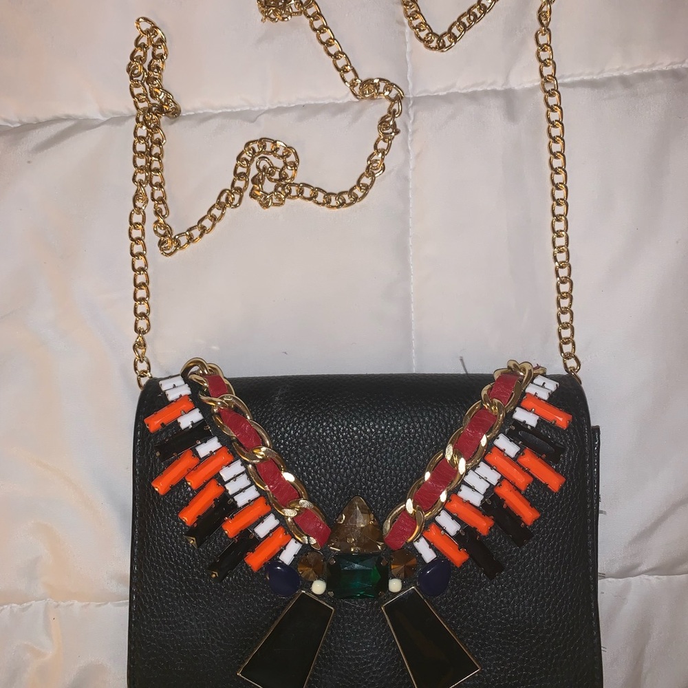 Embellished leather shoulder purse